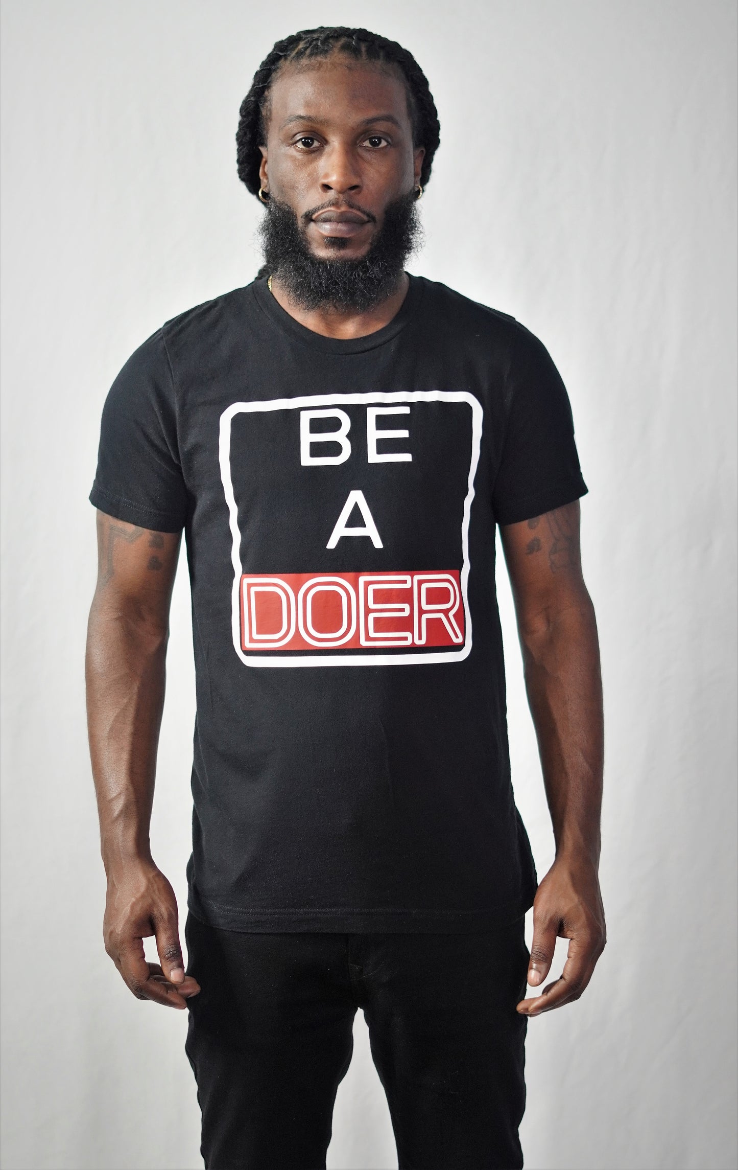 BE A DOER T Shirt (Black T/Red Strip)