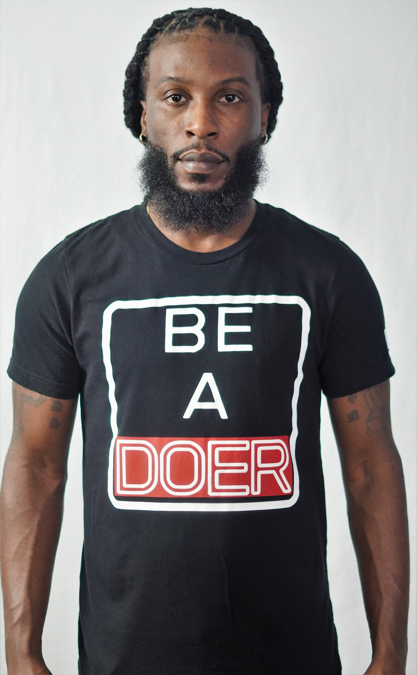 BE A DOER T Shirt (Black T/Red Strip)