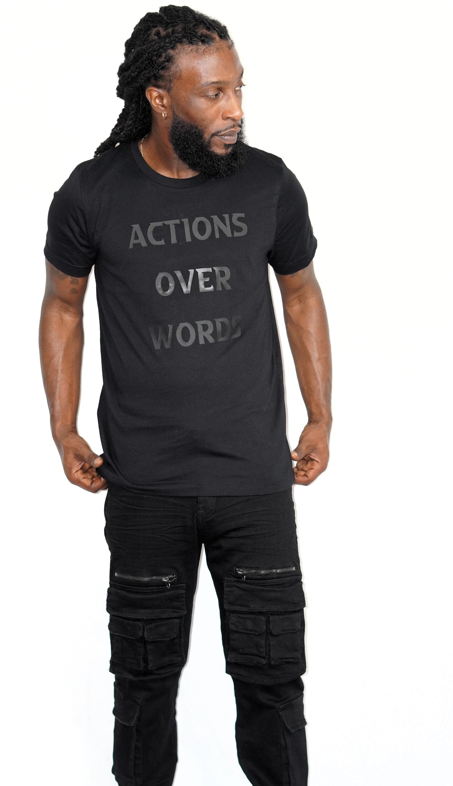 Actions Over Words T Shirt (Black on Black)